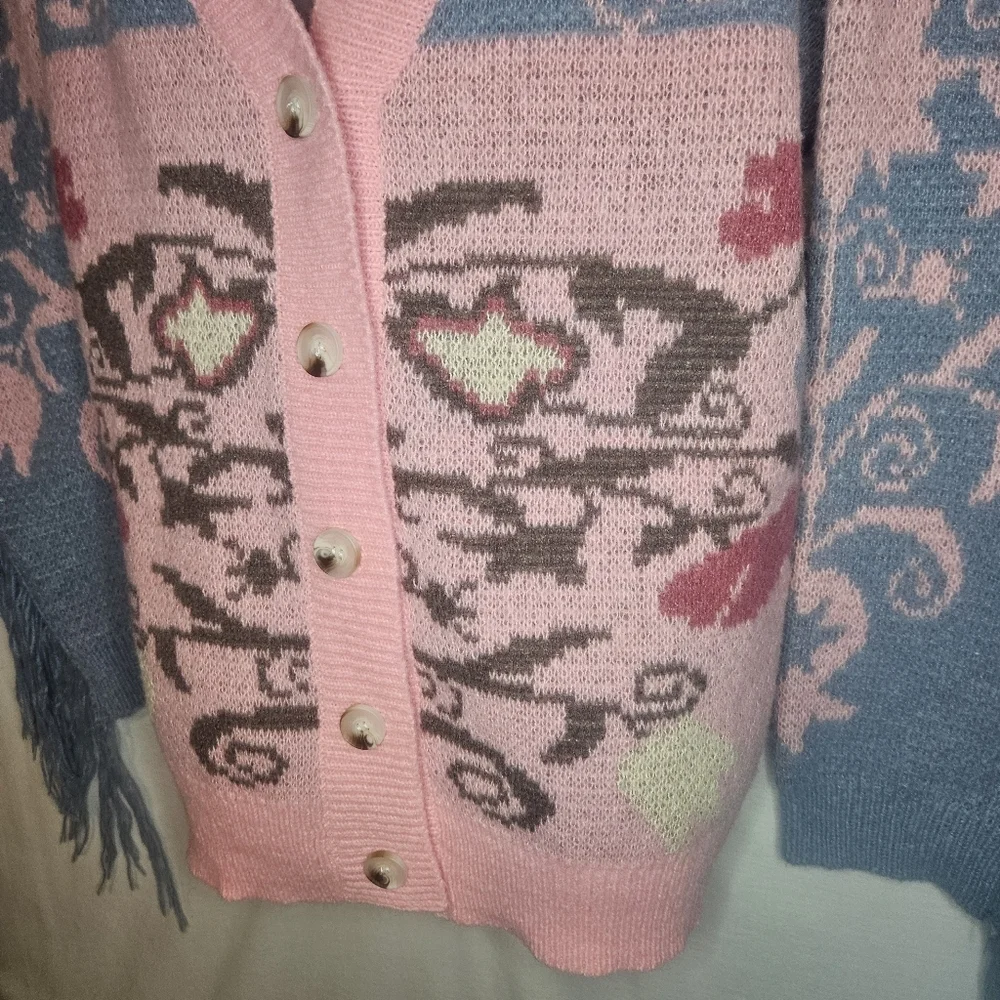 Nasty Gal Floral Fringe Knit Cardigan Pink Oversized Drop Sleeve  NWT PTP 24" - Picture 4 of 12